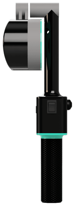 Side view of the Revolux device, showing the eyepiece and the handle
